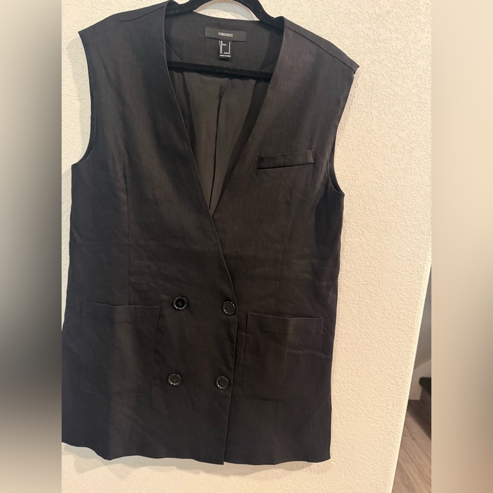 Forever 21 Black Linen-Blend Vest